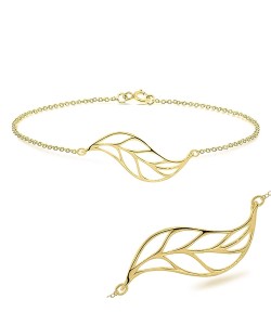 Gold Plated Huge Leaf Silver Bracelet BRS-214-GP
